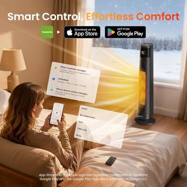 Електричний обігрівач PTC 2000W з керамічним нагрівачем, тихий, з термостатом та пультом дистанційного керування, ECO режим, 70° осциляція, 12h таймер, захист від перегріву та перекидання, чорний, 1 шт.