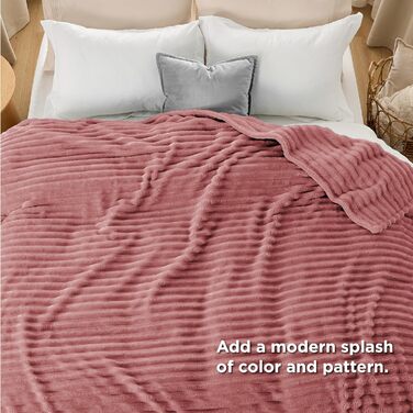BEDSURE Плед великий 220x240 см - теплий, м'який, для дивану, кімнати, вовняний/флісовий, рожевий