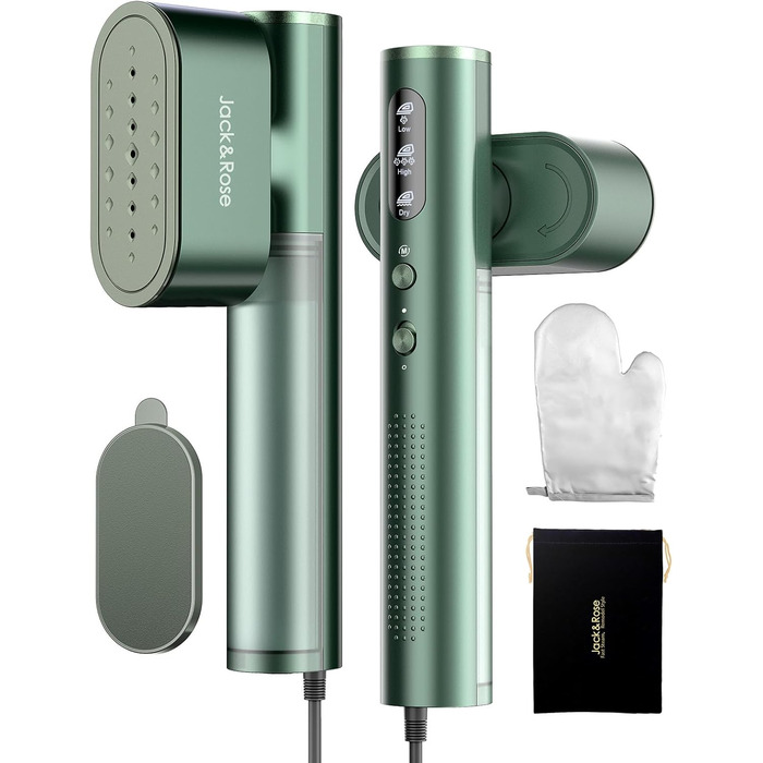 Jack & Rose Дампфглеттер: портативний праска-парогенератор для подорожей, 1000W, 110-240V, 2-в-1, зелений