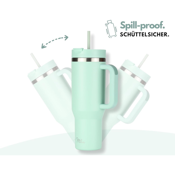 Термокружка Milu 1200 мл з трубочкою та ручкою – термокружка для подарунку жінкам та чоловікам | Подарунок на День батька, День матері, для дідуся та бабусі | Колір: Mellow Mint