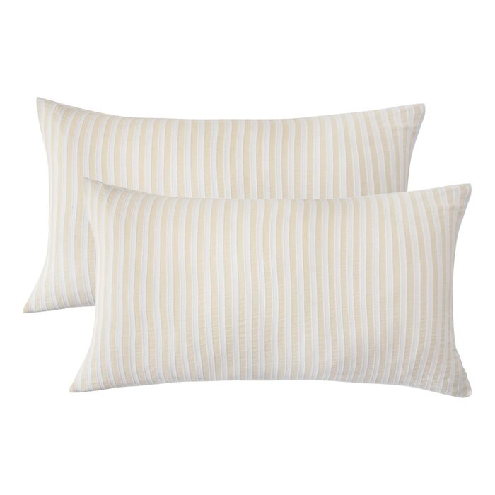 Набір постільної білизни SOULFUL 200x200, бавовна, смужка, жаккард, бавовна преміум-якість, сертифікат Öko-Tex 100, джинсовий блакитний (льон-сірий & білий), 2 шт. 40x80 см