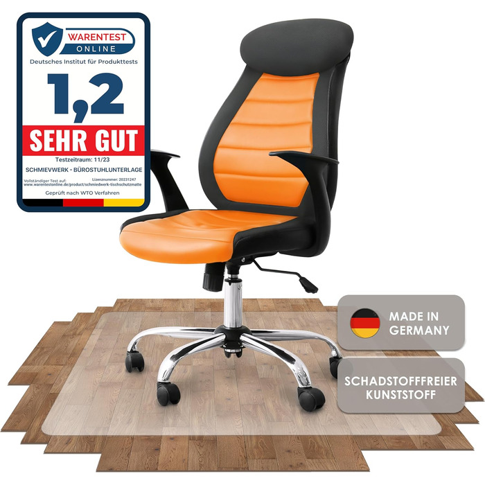 Килимок під офісне крісло для захисту підлоги - антиковзаючий, легко миється, 90x120 см, Made in Germany