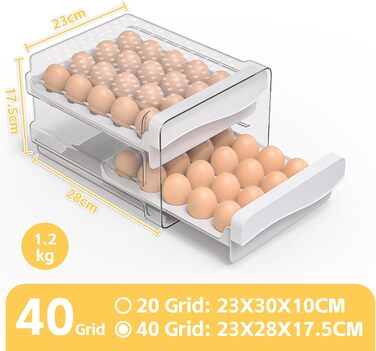 Контейнер для яєць Deecam на 40 яєць, органайзер для холодильника, прозорий, білий