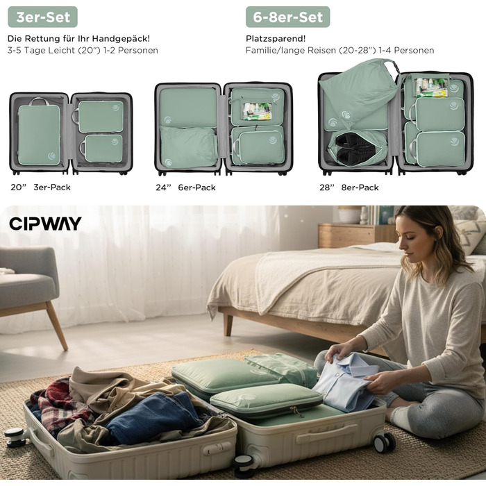 Набір компресійних органайзерів для одягу в дорогу Cipway, ультралегкі сумки-пакувальники для валізи та рюкзака, 3 шт., шавбрия зелений