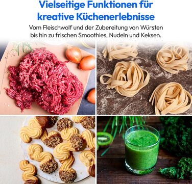 Кухонна машина MEDION MD18430: 3 в 1 (міксер, м'ясорубка, тістоміс), 5 л чаша з нержавіючої сталі, 1200 Вт, подрібнювач, нарізач, цифрова панель керування, з чашею для льоду та м'ясорубкою, з титановим ножем
