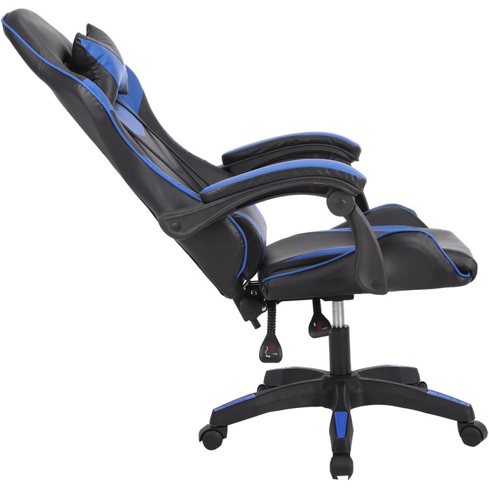 Ігрове крісло, офісне крісло, ергономічне геймерське крісло, стілець з регульованою подушкою та поперековою подушкою, комп'ютерне крісло з високою спинкою, 50 x 53 x 123 см (синій)