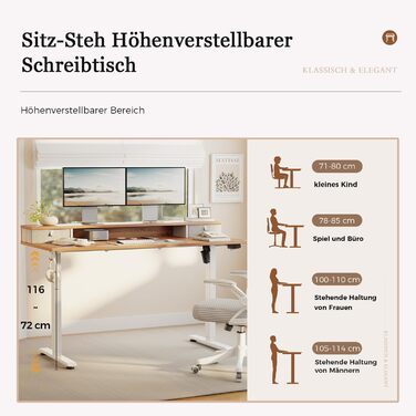 Регульований за висотою стіл Klicelor з двома ящиками, електричний, для офісу, 140 x 60 см