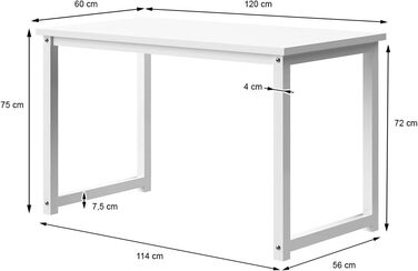 Письмовий стіл ML-Design 120 x 60 x 75 см в дерев'яному комп'ютерному столі з міцним металевим каркасом для домашнього офісу, школи, легкого налаштування, багатофункціонального офісного столу Робочий стіл Стіл для ноутбука (білий)