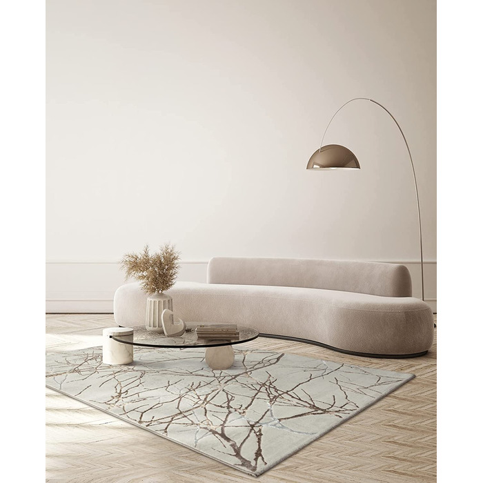 Сучасний килим для вітальні, елегантний блискучий килим для вітальні з коротким ворсом сірого кольору з золотим візерунком з срібних пір'я, килим (200 х 290 см, кремова блискавка)