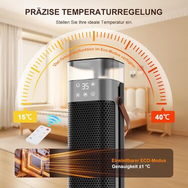 Електричний обігрівач з підігрівом, 2000W, PTC керамічний, з функцією зволоження, пульт дистанційного керування, 75° осциляція, 3 режими підсвічування, ECO-режим, захист від перегріву та перекидання, таймер 12 год