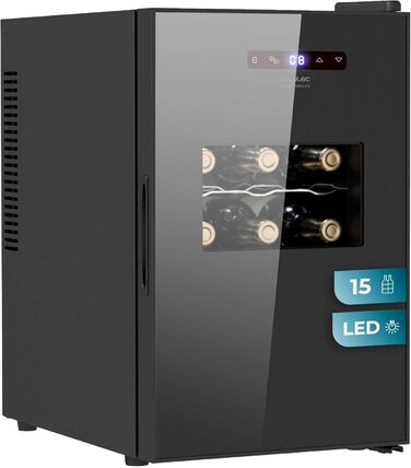 Винний холодильник Cecotec Bolero Grandsommelier 830 Coolcrystal: 15 пляшок, чорний, терморегулювання 8-18°C, LED, без шкідливого газу