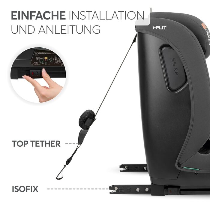 Автокрісло KikkaBoo i-Size i-FLIT 9-36 кг ISOFIX, Група 1/2/3, 15 міс. - 12 років, SPS, Top Tether, регульована підголовник, темно-сірий