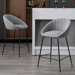 Набір з 2 барних стільців Chairus: міцний металевий каркас, сидіння з льону, для кухні/домашнього бару, сірий