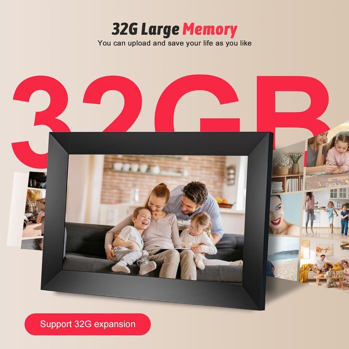 Цифровий фоторамка 10.1 дюйма з Wi-Fi, IPS-екраном та 32GB пам'яті | Frameo App, дистанційне керування зі смартфона, календар, погода