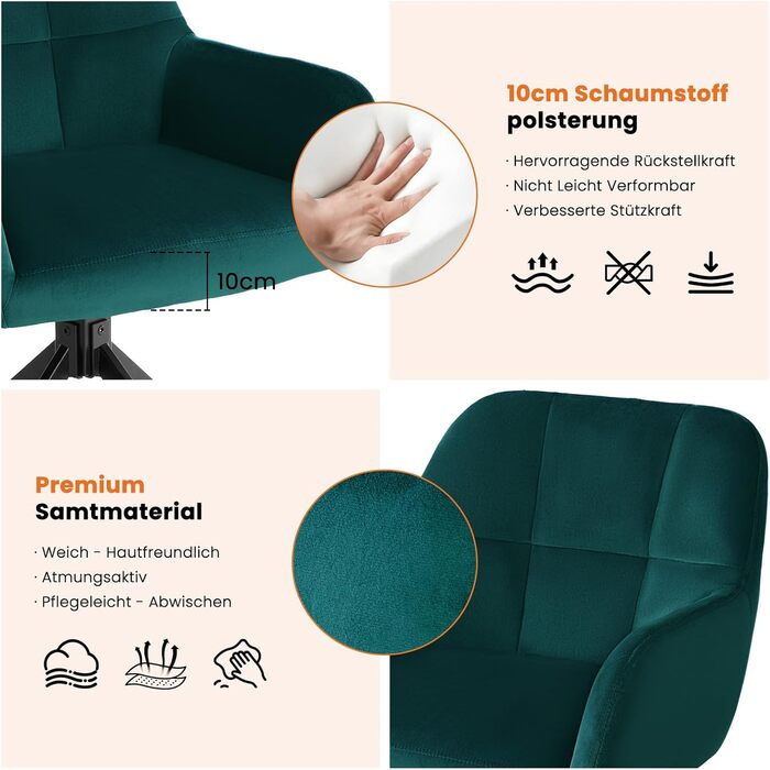 Набір з 2 стільців Sweetcrispy для їдальні, кухня, робочий кабінет, зелений, до 120 кг, з металевими ніжками