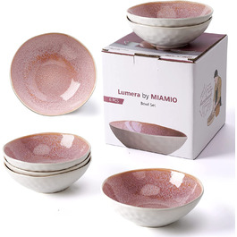 Глиняних мисок / мисок об'ємом 700 мл / Набір керамічного посуду ручної роботи-Колекція Lumera (рожевий), 6