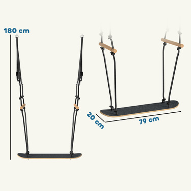 Скейтборд-гойдалка дитяча з регульованою висотою, нековзним покриттям, всепогодним тросом та ручками, чорний
