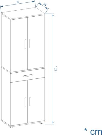 Універсальна шафа KOMTO шириною 60 см, 1 шухляда, 4 дверцята, 180x34x60 см, дуб сонома