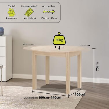 Висувний обідній стіл Smart 90x60 см: дерев'яний стіл для кухні, розширюється до 130 см, на 6 осіб (дуб)