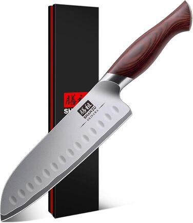 Японський ніж SHAN ZU Santoku 18 см - професійний кухонний ніж з високоякісної сталі 10Cr15Mov, ергономічна ручка, для м'яса, овочів та риби