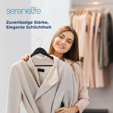 В'язки для одягу SereneLife з дерев'яними плечима, неслизькі, 20 шт. (10 шт. чорного кольору). 360° обертання, підходять для дітей та дорослих. Міцні, економія місця для куртки, спідниці, штанів та костюмів.