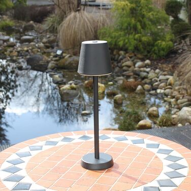 LED настільна лампа з акумулятором 2400 mAh, 16 світлодіодів, 3 режими яскравості, IP54, білий колір, чорний корпус (10,7 x 10,7 x 39 см)