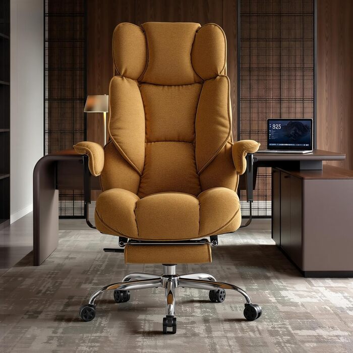 Ергономічний офісний крісло Efomao XXL до 200 кг, жовтий: з підставкою для ніг, висока спинка, товста м'яка оббивка для дому та офісу