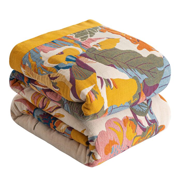 Богемна ковдра Boho Decke 100% бавовна – двостороння муслінова ковдра 150x200 см, м'яка ковдра для дивана та покривало для ліжка, естетичний дизайн, ідеально для вітальні та спальні, помаранчевий/зелений 150 x 200 см, Sommertanz