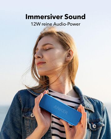 Портативна Bluetooth колонка Anker SoundCore 2, блакитна: потужний звук, глибокий бас, 24 год роботи, водонепроникність IPX7, сумісна з iPhone, Galaxy та іншими пристроями