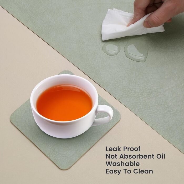 Набір серветок YIHELU 6 шт. з штучної шкіри, вологостійкі, неслизькі, легко миються, для кухні та їдальні, м'ятно-зелені/кремові