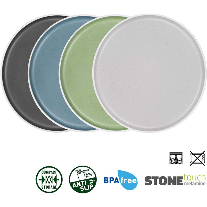 Набір посуду BRUNNER Melamin Camping | 12 предметів - тарілки та миски для 2-4 особи | DOLOMIT Midday - стікючий, стійкий до подряпин