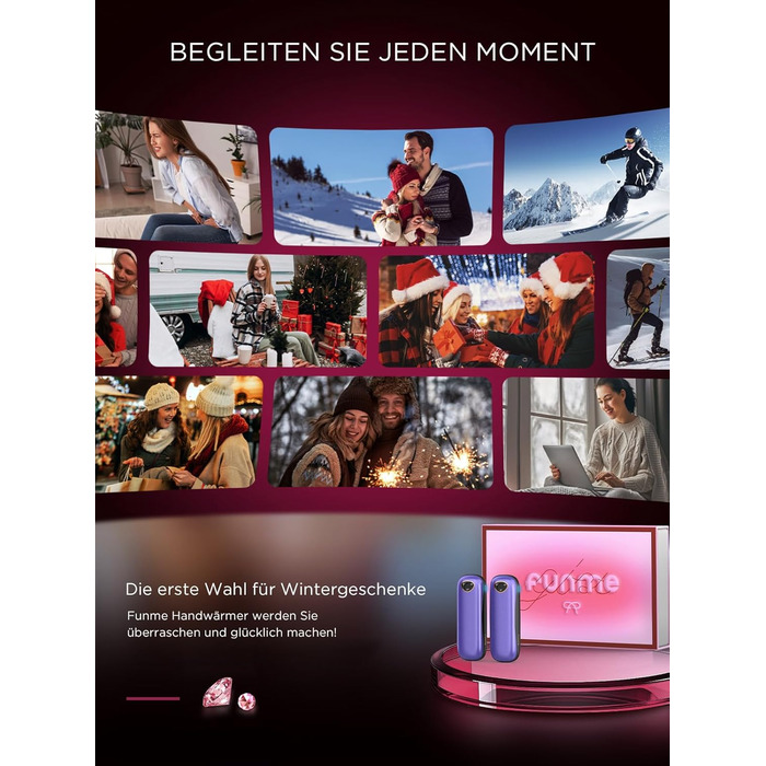 Електричні грілки для рук Funme® 10000mAh (2 шт.) з подарунковою коробкою. USB Powerbank, багаторазові, до 60°C, для жінок, ідеальні для активного відпочинку. OT95 (фіолетове золото)