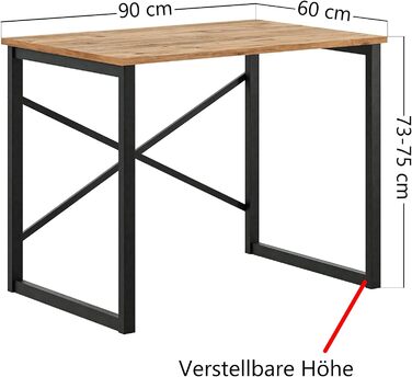 Письмовий стіл, Комп'ютерний стіл, Офісний стіл, Робочий стіл ПК, Ідеально підходить для офісу/дому, Сталевий каркас, Сучасний дизайн, Ламінована стільниця, Сертифікат E1 (60 x 90, Atlantic Pine)