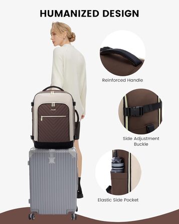 LOVEVOOK Рюкзак для ручної поклажі 40L, жіночий, для подорожей, великий, сумка-рюкзак для ручної поклажі в літак, для ноутбука, водонепроникний, рюкзак для подорожей, з косметичкою, сумка Weekender для подорожей, ділових поїздок (17.3 дюймів, Коричневий, 