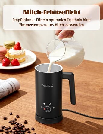 Електричний спінювач молока YISSVIC 4-в-1: автоматичний, 500W, антипригарне покриття, для капучіно, лате, макіато