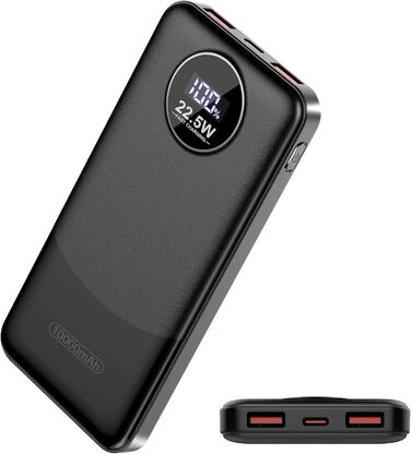 Порти, LED дисплей, для iOS/Android (чорний), 10000mAh, 22.5W PD QC 3.0, USB C, 3