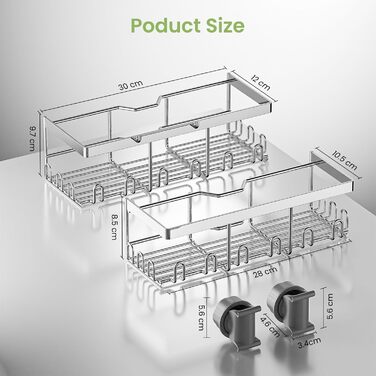 Душова полиця HouseUp без свердління, 2 шт. и Полиця для душової штанги з нержавіючої сталі 18-25мм, органайзер для ванної кімнати (срібло)