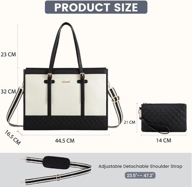 Сумка для ноутбука LOVEVOOK, жіноча, середнього розміру, 17.3 дюйми, для роботи, навчання, офісу, універсітету, чорно-біла