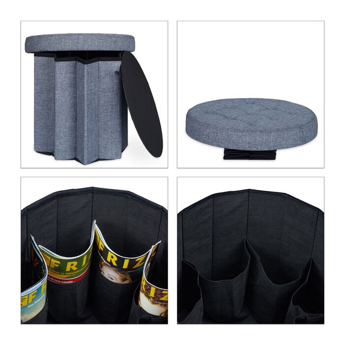 Relaxdays Пуф з місцем для зберігання, великий, круглий