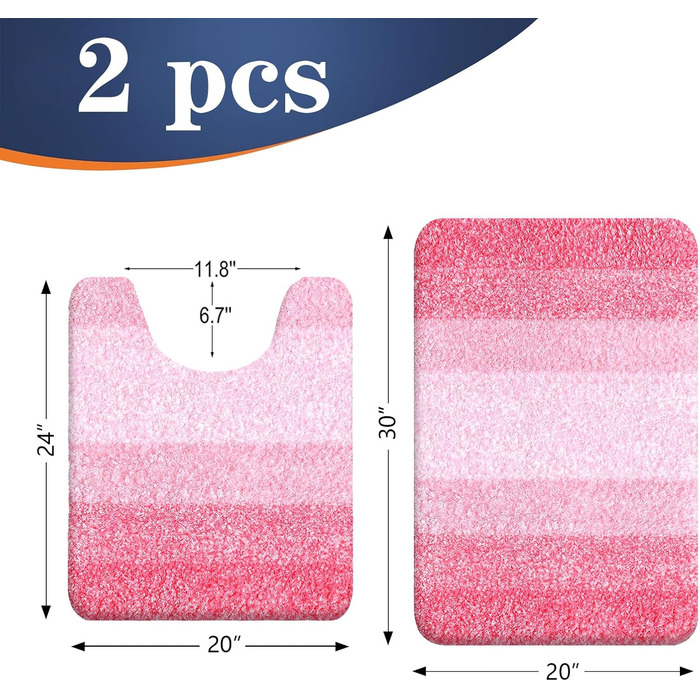 Набір килимків для ванної кімнати OLANLY, 2 шт., м'який, швидковисихаючий, мікрофібра, нековзний, придатний для прання та сушіння в сушильній машині, пухнасті килимки для ванної кімнати (119,4 x 50,8 см + 61 x 40,6 см), Рожевий