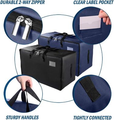Ультра-великий комод під ліжком, сумка для зберігання під ліжком на блискавці з ручками, складаний органайзер для ковдр, подушок, одягу 70x42x35 см (Чорний темно-синій, 100 л)