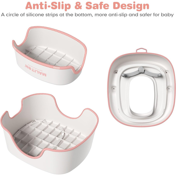 Унітаз дитячий Maliton з підставкою 2-ступінчастою для дітей 1-8 років, біло-сірий (Рожевий)