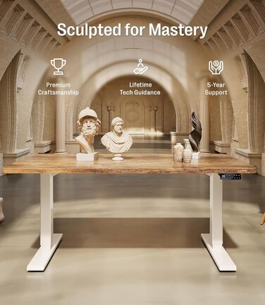 Регульований стіл MAIDeSITe S2 Pro (160x80 см) з електроприводом, 160 кг, захист від зіткнення, білий каркас + вінтажна коричнева стільниця