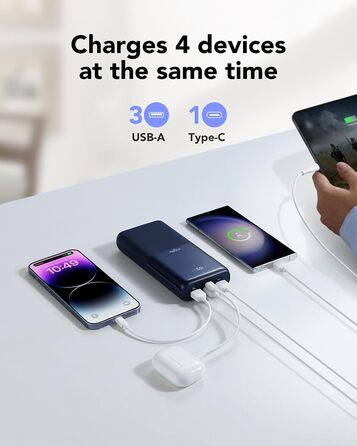 МАг, 20 Вт PD, USB C, LED-дисплей, 4 виходи, 3 входи, сумісний з iPhone/Samsung, 30000