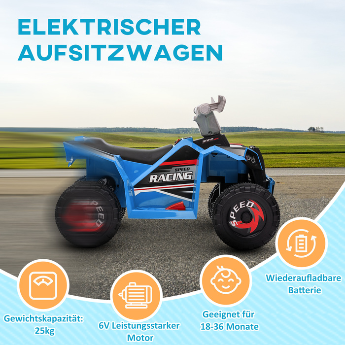 HOMCOM Electric Kids Quad, Міні електричний квадроцикл з функцією руху вперед, Функція заднього ходу, Електромобіль 6 В для дітей 1,5-3 роки, 2,5 км/год, Синій