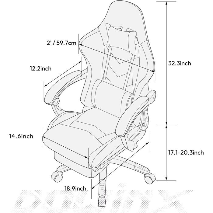 Ігрове крісло Dowinx, ергономічне, гоночний стиль, масажна поперекова підтримка, PU шкіра, висувна підніжка