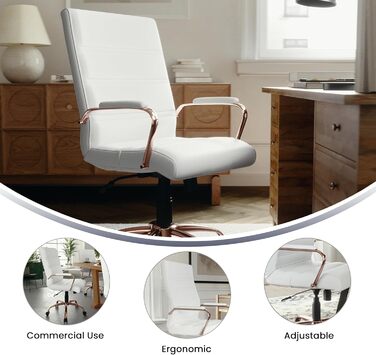 Крісло шеф Flash Furniture: обертне, біле шкіряне, з червоно-золотим каркасом, 61x58,5x103,5 см