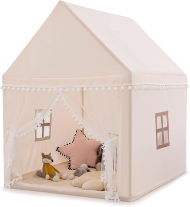 Дитяче намет-ігровий будиночок Dreamade з м'якою дахом та вікнами, дерев'яний каркас, для хлопчиків та дівчаток (Бежевий)