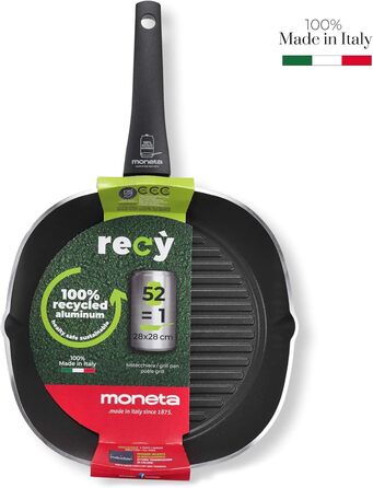 Сковорода гриль Moneta Ricla 28 см, з дозованим покриттям, чорна, з корпусу з 100% переробленого алюмінію