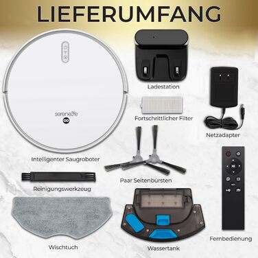 Робот-пилосос SereneLife з функцією миття підлоги, 3-в-1, з керуванням через додаток, для видалення шерсті тварин та прибирання килимів (1000Pa)